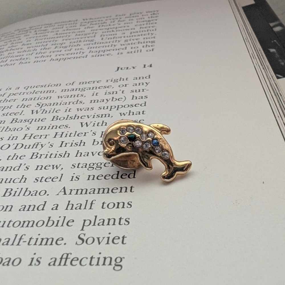 Gold Dolphin Brooch with Gem Accents